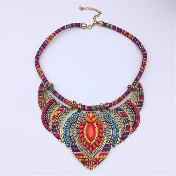 Ethnic Style Chunky Colorful Collar Festival Tribal Beaded Boho Choker Necklace - Picture 5 of 6
